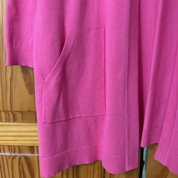QVC KIM GRAVEL OPEN FRONT KNIT CARDIGAN BRIGHT PINK WOMENS 1X PLUS SIZE POCKETS - Picture 2 of 8